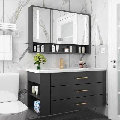 Black Plywood Bathroom Vanity with LED Luxury Storage Mirrored Cabinet, Defogging