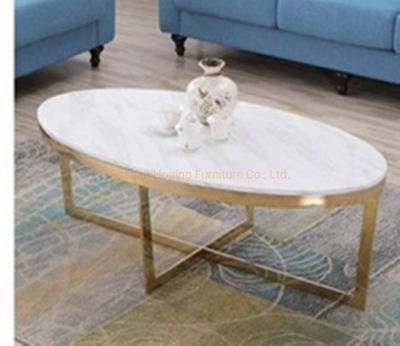 Cross Metal Frame Oval Shape Modern Living Room Coffee Table