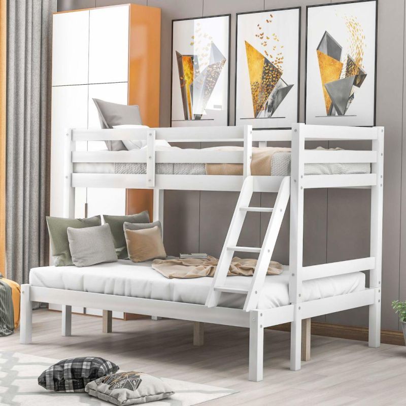 Solid Wood Bunk Bed + Guardrail + Ladder