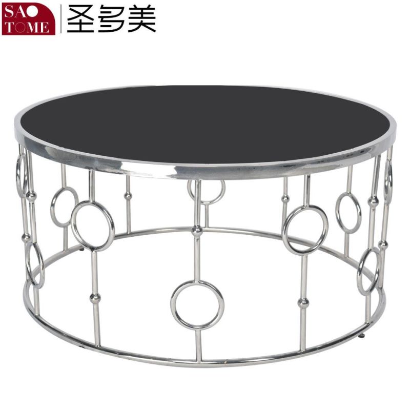 2021 New and Simple Glass Top Metal Silver Stainless Coffee Table