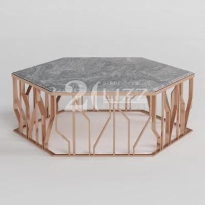 Contemporary Modern Luxury High Grade Marble Top Metal Leg Hexagon Coffee Table for Living Room