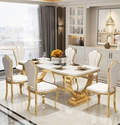 Modern Dining Room Marble Dining Tables with 4 6dining Chairs Set