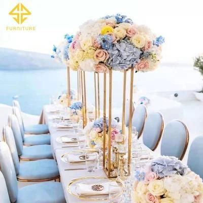 Luxury New Design Gold Stainless Steel Wedding Chair Blue Wholesale