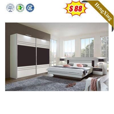 European Modern Wooden Hotel Bedroom Furniture Wardrobe Side Table Double King Bed with Mattress