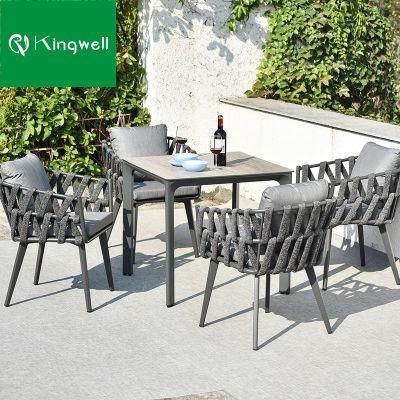 Modern Patio Furniture Teak Dining Table Set Outdoor Rope Woven Garden Chairs for Sale