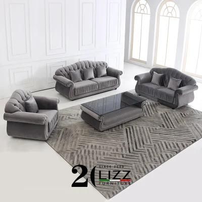 Modern Exclusive European Design Sofa Home Furniture Leisure Couch Button Tufted Velvet Fabric Sofa for Living Room