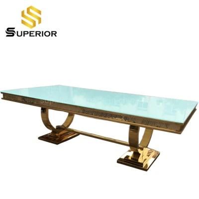Hotel Restaurant Wedding Furniture Tempered Glass Top Dining Tables