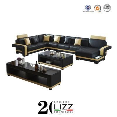 New Modern European Style Functional Home Living Room Furniture Leisure Leather LED Sofa Set with TV Stand &amp; Coffee Table