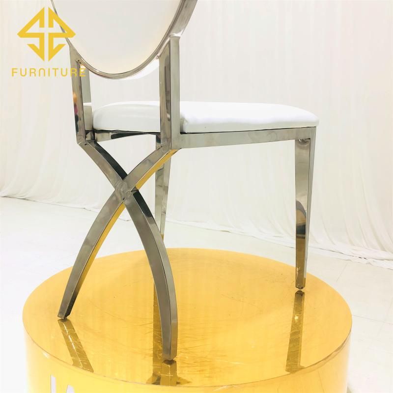 X Leg Round Back Silver Stainless Steel Dining Chair Hotel Furniture Wedding Events Chairs