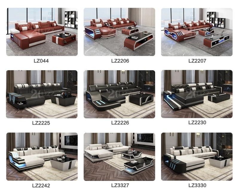 Chinese Manufacturer Living Room Furniture Set Italian Leather Sofa with LED