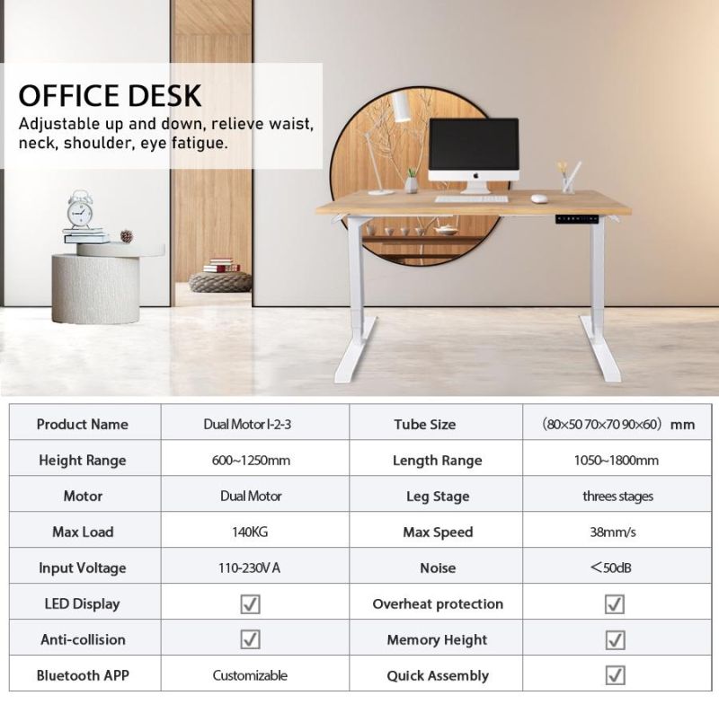 Certificated Sit Standing Height Adjustable Office Desk for EU Market