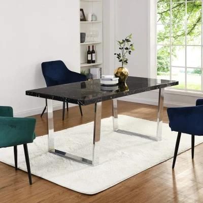 Home Restaurant Gloss Modern Design Cheap Dining Room Furniture Metal Legs MDF Top Dining Tables and Chairs Sets Dining Room Set