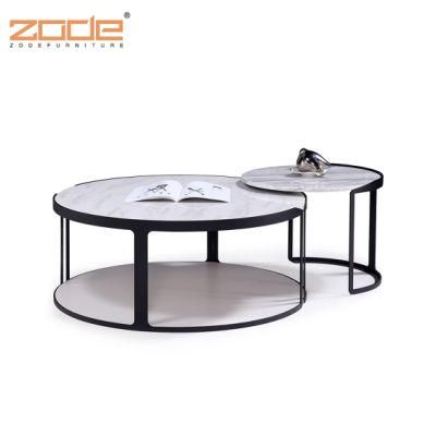 Zode 2022 Living Room Furniture Black Stainless Steel Legs Round Marble Top Nesting Coffee Table Set