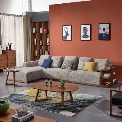 Modern Veneer Wooden Combinated with Fabric Sofa Set