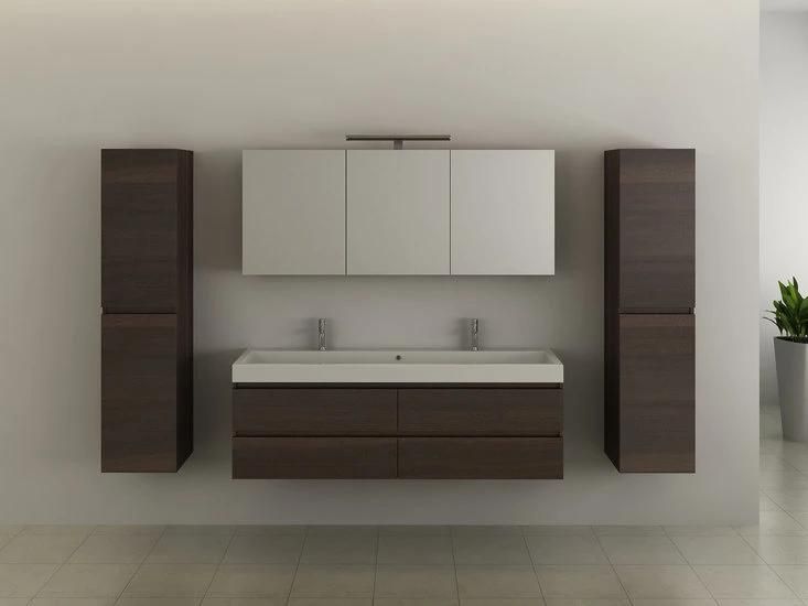 Melamine Bathroom Vanity with Double Basin and Side Cabinet