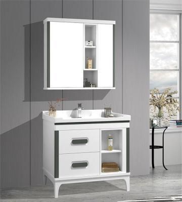 New Design Floor Mounted Waterproof Ceramic Basin Bathroom Cabinets with Large Storage &amp; Mirror