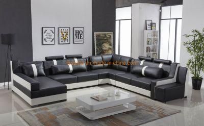 Modern European Style U L Shape Top Grain Leather Big Corner Living Room Home Furniture Sectional Sofa