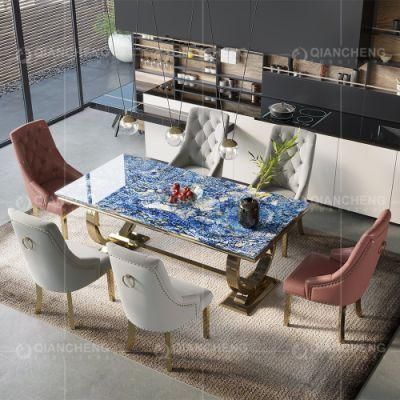 Modern Golden Stainless Steel Base Marble Dining Tables