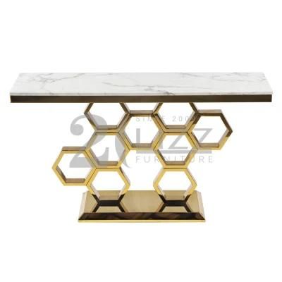 Luxury Modern Design Glod Stainless Steel Tempered Glass Top Rectangle Console Table Popular Living Room Furniture Set