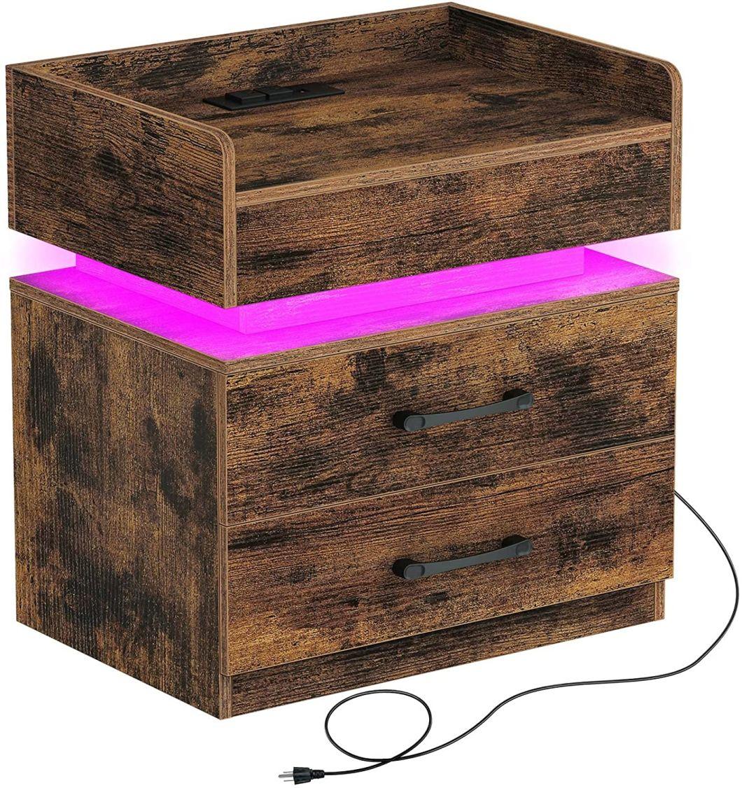 Modern Style Nighstand Bedside Table End Table Side Table with LED Light for Bedroom