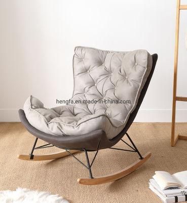 Outdoor Garden Patio Modern Aluminum Alloy Legs Ash Wood Base Leather Rocking Chairs