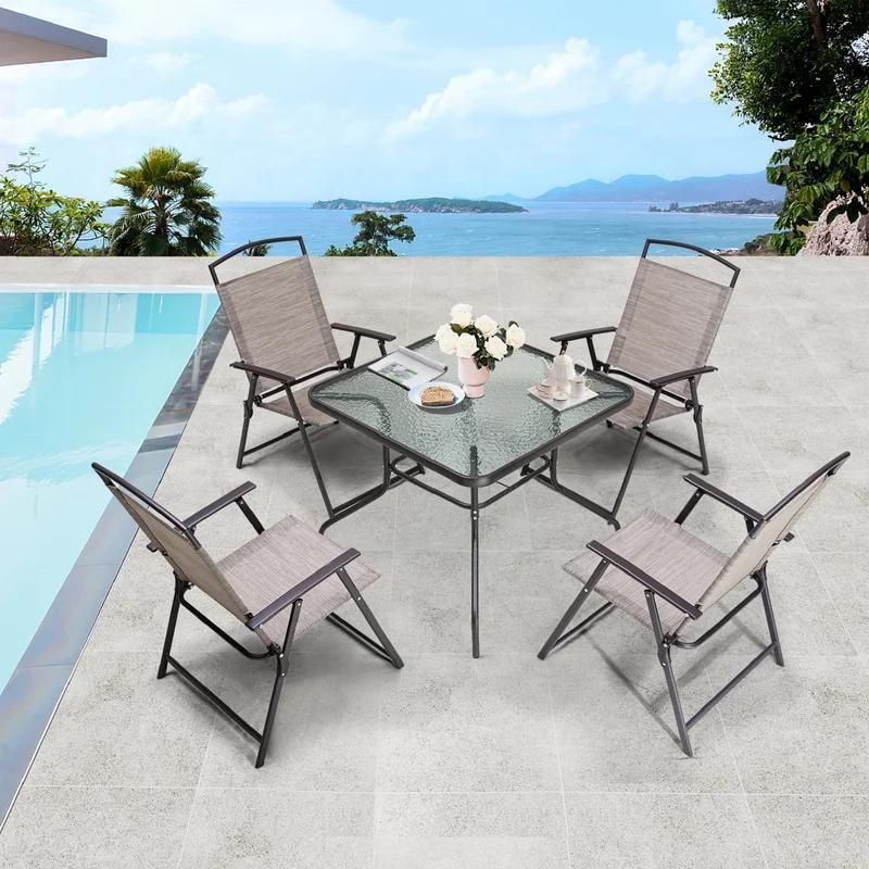 6PCS Outdoor Furniture Set Folding Dining Chair and Table with Umbrella