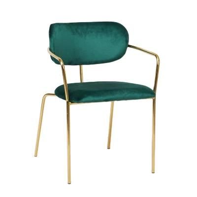 Modern Simple Design Emerald Green Dinner Arm Cafe Chair with Velvet Restauraunt Dining Chair