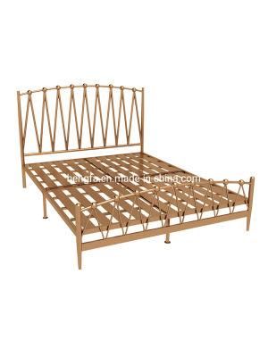 Nordic Modern Bedroom Hotel Furniture Iron Foundation Golden Bed