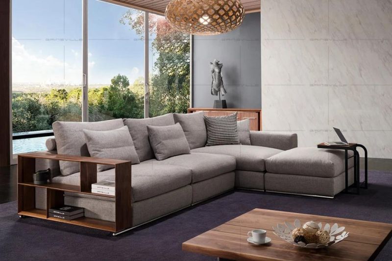 Home Furniture Set L Shape Living Room Sofa with Wooden Armrest Sofa for Villa GS9001