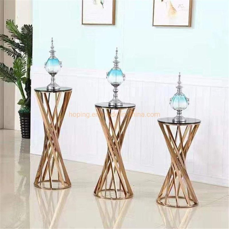 Modern Furniture Clear Tempered Glass Top Center Coffee Table Wedding Decoration Gold Stainless Steel Frame Flower Stand