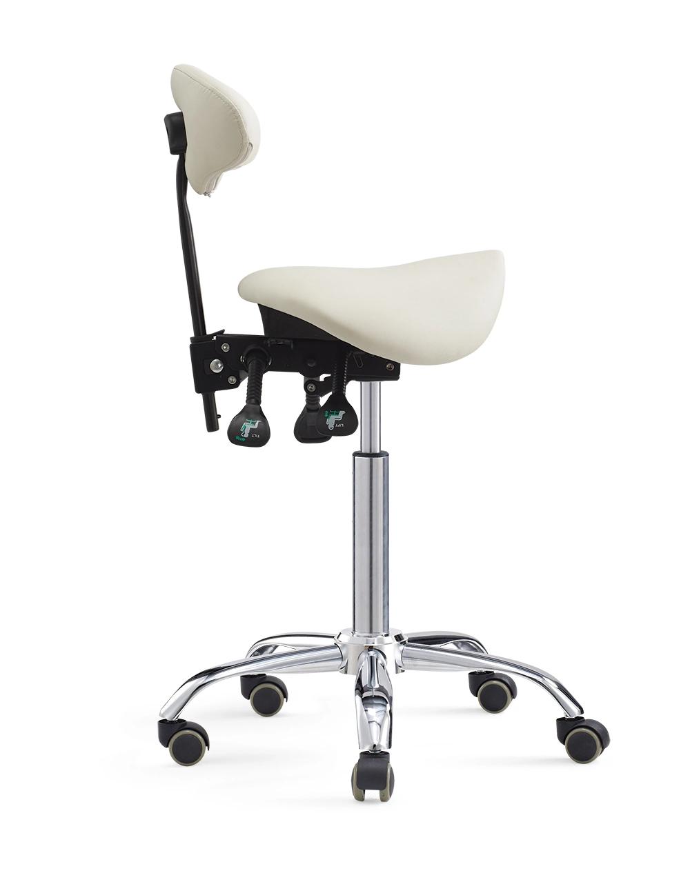 White PU Leather Saddle Seat Stool Ajustable Office Chair