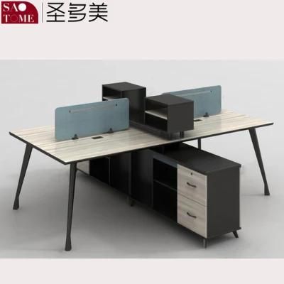 Office Furniture Four-Person Desk with Two Support Cabinets and Two Countertops