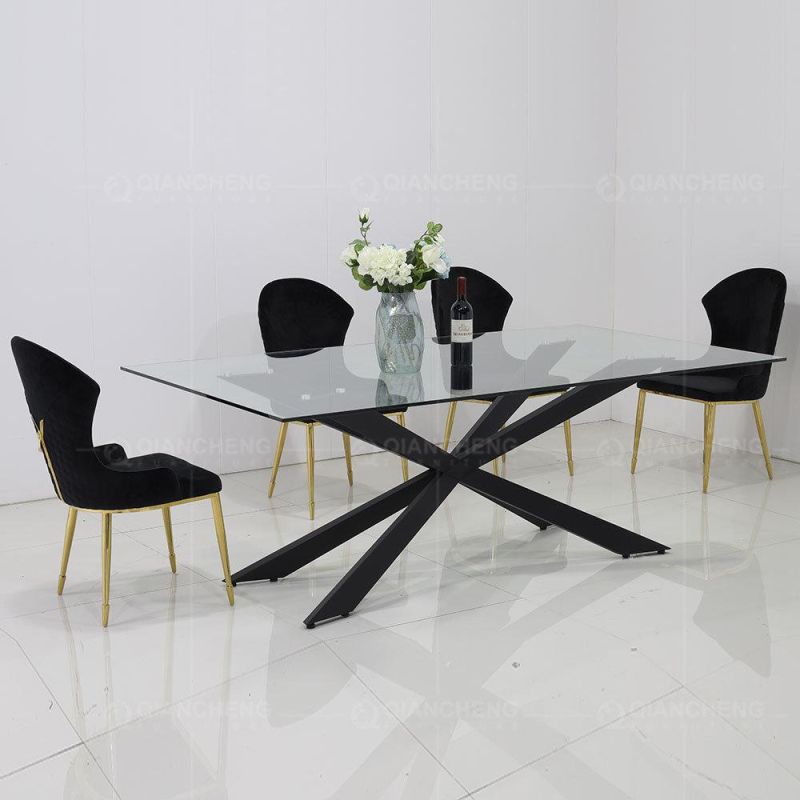 Modern 6 Seaters Design Glass Top Dining Table Set