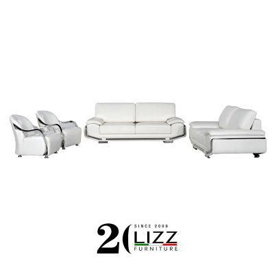 Modern European Style Home Furniture Set White Leather Leisure Sofa with Stainless Steel