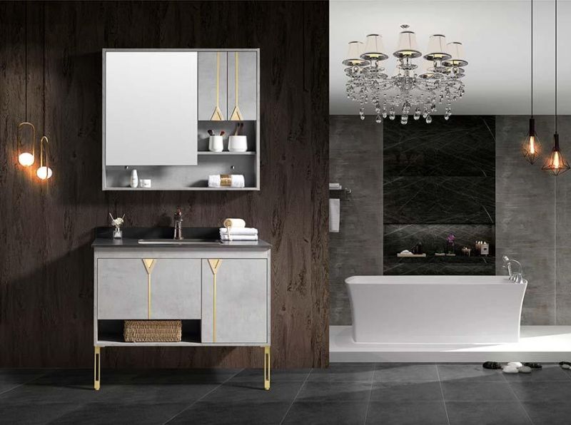 Modern Simple Wall Mounted Marble Countertop Bathroom Cabinet with LED Mirror