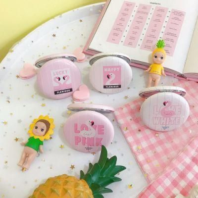 Button Pin Make up Mini Round Pink Cute Girls Small Custom Mirror Gift with Rhinestone