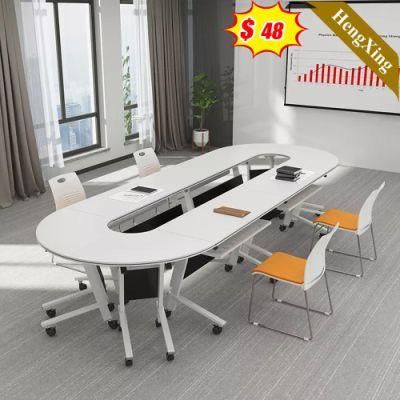 Modern Popular Design Office School Furniture White Color Wooden Meeting Table with Metal Leg Pulley Wheel