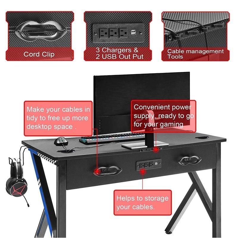 New Gaming Desk PC Computer Desk Home Office Desk Workstation with Carbon Fiber Gaming Table with Headphone Hook Cup Holder