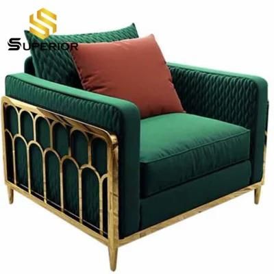 European Style Living Room Furniture Gold Metal Frame Fabric Sofa