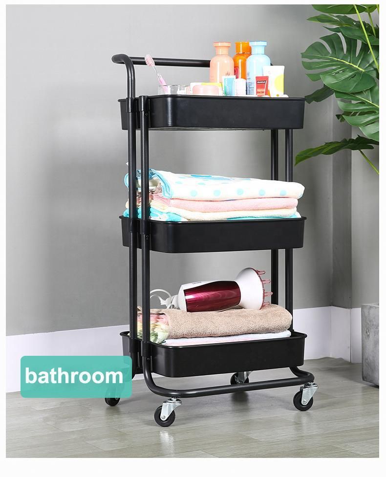 Modern Household Metal Trolley Cart with Wheels for Kitchen Use