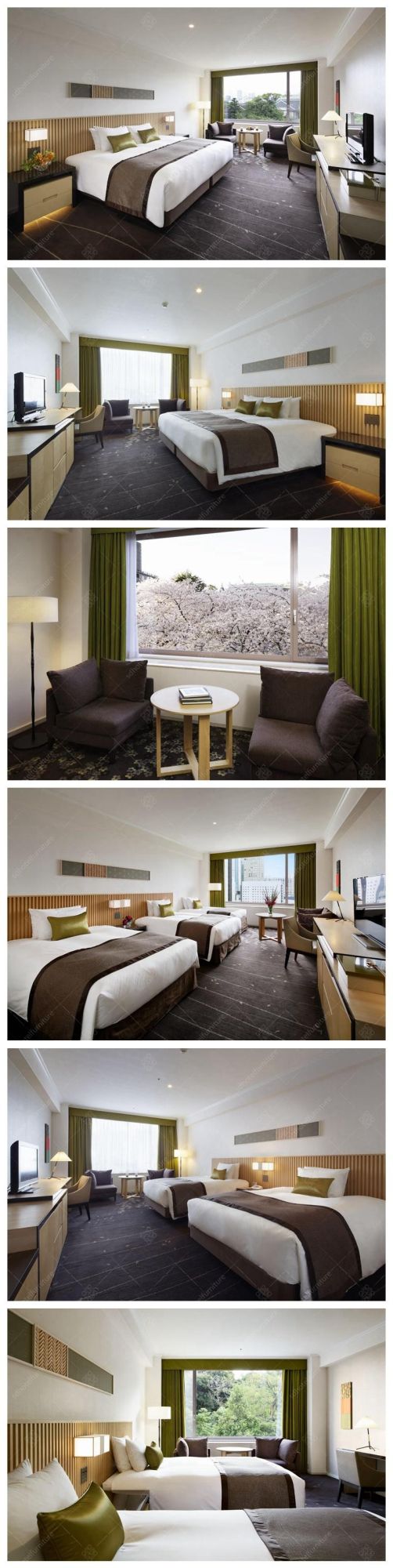 Modern 5 Star Hotels Room Furniture Sets Teak Veneer Grooves Bed
