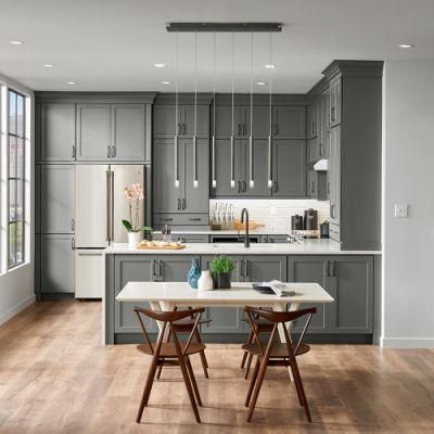 Factory Suppler Modular Modern Solid Wood Kitchen Cabinets Gray Shaker Framed