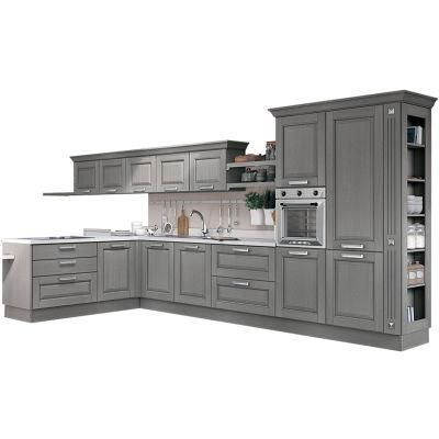 Customized Modern Modular Solid Wood Kitchen Cabinet Gray