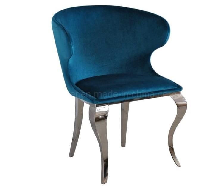 Dubai Modern Simple Silver Metal Leg Blue Velvet Dining Chair