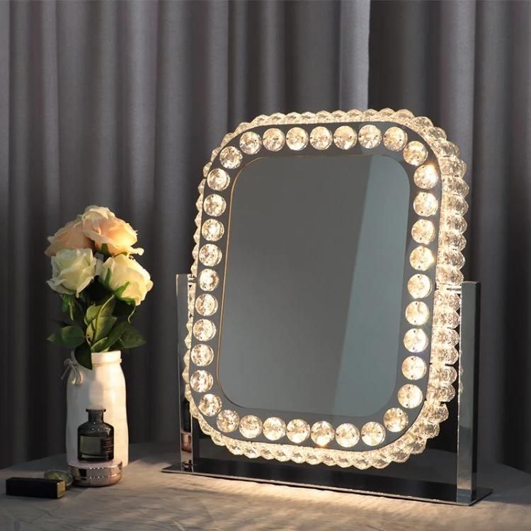 Crystal Hollywood Makeup Mirror with Light and Stainless Metal Base