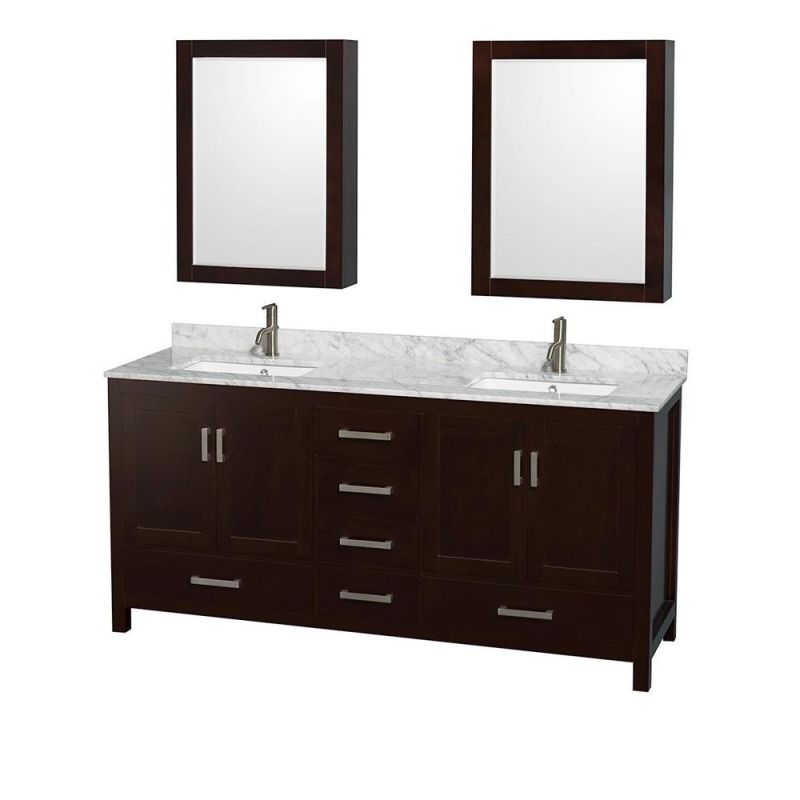 Deluxe Black Double Basin Marble Countertop Solid Wood Bathroom Dresser Vanity Cabinet