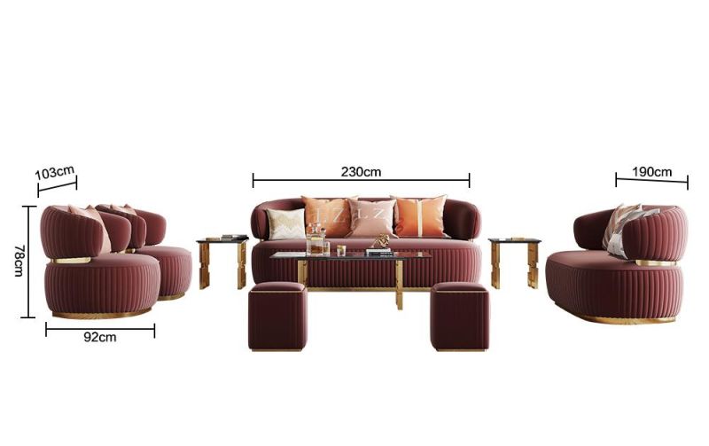 2022 New Modern European Design Leisure Living Room Fabric Velvet Sofa Wholesale Luxury Home Furniture with Coffee Table