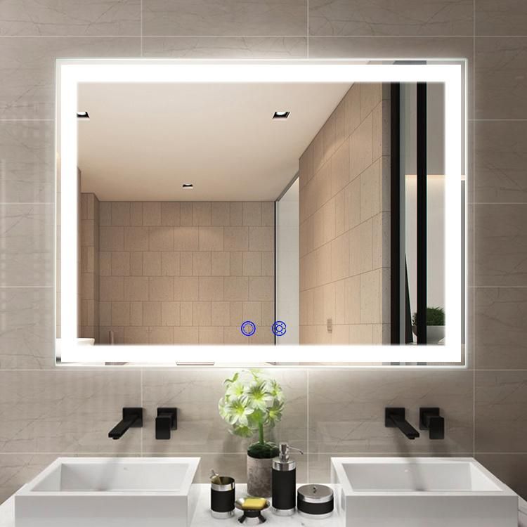 Rectangular Illuminated LED Wall Mirror with Anti-Fog Function in Bathroom