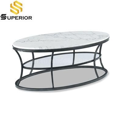 Home Furniture Two Layer Black Metal Base Coffee Table