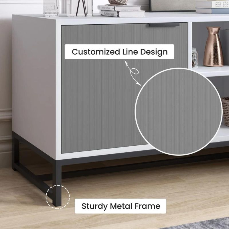 Modern TV Stand for 55 Inch TV, Wood Media Console, Low Profile Entertainment with Storage